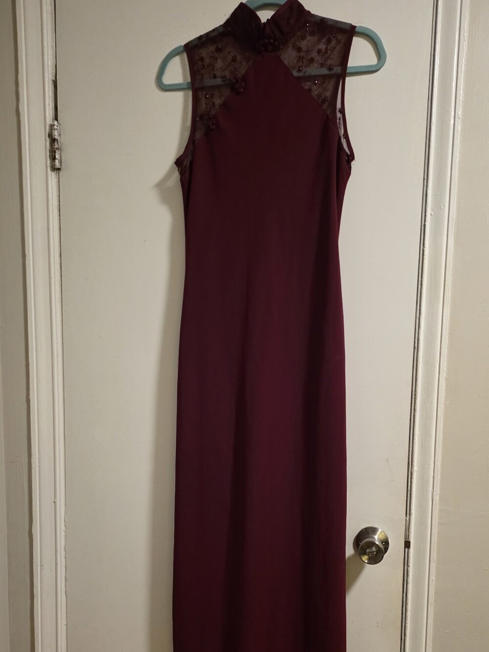 Kiki USA Vintage 90's Burgundy Mandarin-Style Mock Neck Maxi Gown